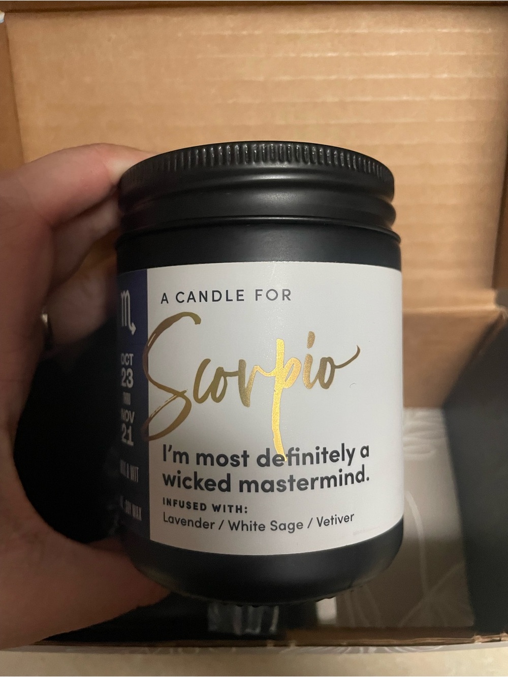 Set of 2 Scorpio Candles - Black Jar with Gold Script